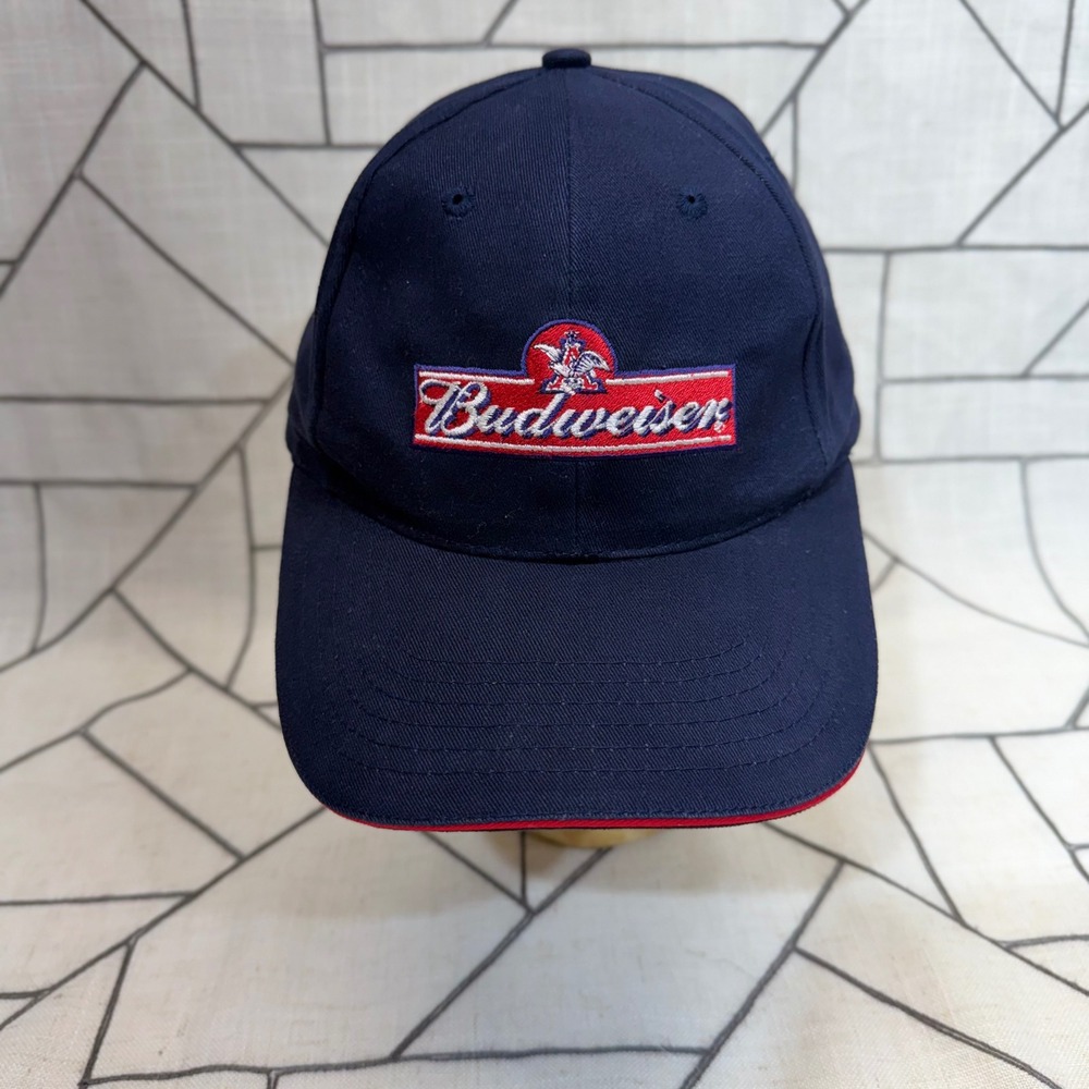 Budweiser Baseball Cap OS Navy Blue Embroidered‎ Logo Adjustable Strap Back Hat